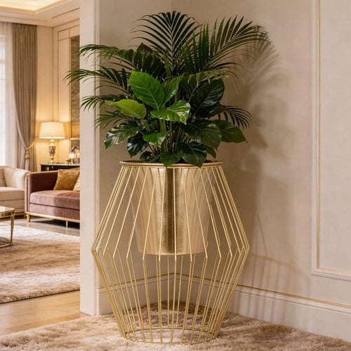 Golden Wire Stand Planter for Home Decor
